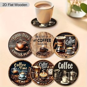 Resim 6 adet Vintage Kahve Zamanı Ahşap Tabak Seti - Kahve Temalı Tasarımlarla Isıya Dayanıklı Mat Tabaklar, Ev, Mutfak, Ofis, Bar, Restoran Dekoru İçin Mükemmel, Yeni Ev Hediyesi İçin İdeal | Retro Kahve Tasarımı | Isıya Dayanıklı Matlar, Kahve Bar Aksesuarları 