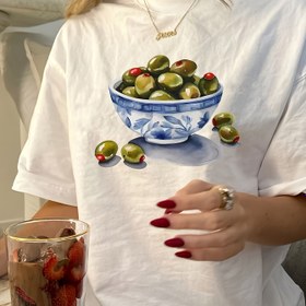 Resim Avrupa ve Amerika Stil Rahat Baskılı Yuvarlak Yaka T-Shirt 