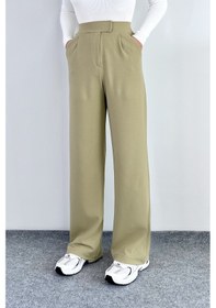 Resim Line Kadın Likralı Cırt Kapama Yağ Yeşili Palazzo Pantolon Yeşil 