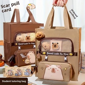 Resim 1 adet Capybara Tasarımı Oxford Kumaş Elde Taşınabilir Belge Çantası - Büyük Kapasiteli Dosya Düzenleyici Tote, Fermuarlı Cep ve Şeffaf Ekran, Ofis, Çalışma, Sınıflar, Tutorials için Taşınabilir Depolama (Açık Kahverengi / Derin Kahverengi), Çalışma Gereksinimleri, Eğlenceli Tasarım, Fonksiyonel Tasarım 