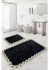 Resim Gülruba Köşeli Beyaz Çeyizlik Dantelli 2'li Banyo Paspası Seti Kaymaz Tabanlı Klozet Takımı Beyaz 