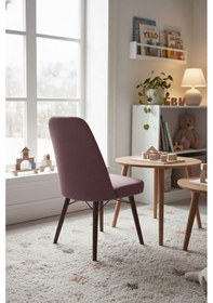 Resim Nora 1 Adet Sandalye - Keten Kumaşlı Sandalye Modern Ahşap Ayaklı Yemek & Çalışma Sandalyesi Minimal Tasarım Pembe 
