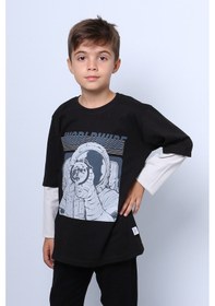Resim Hçm Erkek Çocuk Uzun Kollu İnce Sweat Worldwide Baskılı C53 Siyah 