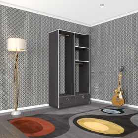 Resim Kenzlife giysi dolabı 2 bölmeli 2 çekmeceli bedri 182*100*42 gri dolap kapaksız 