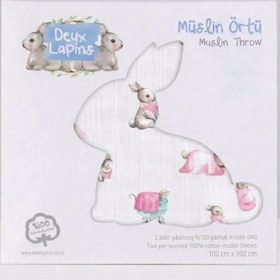 Resim 2’li Müslin Bebek Örtüsü - Bebe Lapin Rose ve Innocent Pink - 100x100 cm 