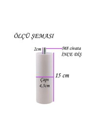 Resim 4 Adet Destek Ayağı 15 Cm Beyaz Ve 4 Adet Düz Ayak Tabanı M8 Civatalı İnce Diş Mobilya Kanepe Baza Seti 