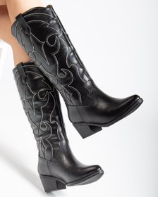 Resim RİSSOLİ Kadın Siyah Parlak Cilt Nakışlı Western Kovboy Cowgirl Bot Çizme 