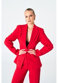 Resim Thalure Kadın Kırmızı Tek Düğmeli Blazer Kırmızı 