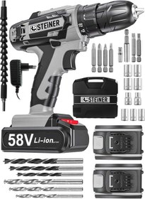 Resim Steiner V-tech 58 V 5 Ah Darbeli Şarjlı Çift Akülü Vidalama Matkap Gri 