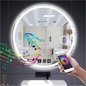 Resim Dnr-Mirror45 Cm Bluetoothlu Buğu Yapmayan Makyaj Aynalı Kumlamalı Beyaz Ledli Yuvarlak Banyo Aynası 