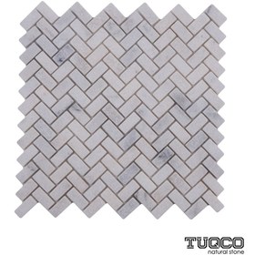 Resim TUQCO Doğaltaş Fileli Herringbone Carrara Eskitme Mermer Mozaik 
