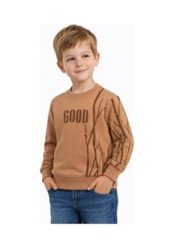 Resim Baglan Erkek Çocuk Önü Arkası Baskılı Sweatshirt Bgl-st05241 Camel 