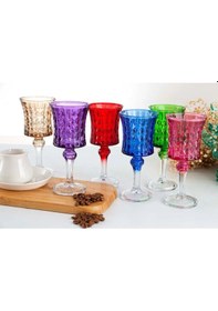 Resim Plt Design El İşi 6'lı Rengarenk Su-Kahve Yanı Bardağı Kristal Ayaklı Su Bardağı 