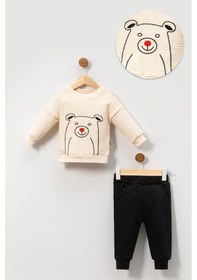 Resim Pamuklu Relaxed Animal Detaylı Yumuşak Doku Erkek Bebek Takım Siyah 