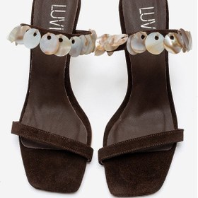 Resim Luvishoes Arund Kahverengi Süet Hakiki Deri Sedef Pul Aksesuarlı Kadın İnce Topuklu Terlik 