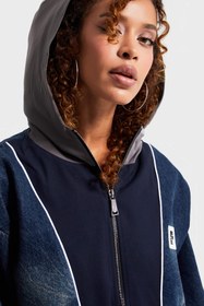 Resim Kadın Kot Laci Renk Denim Dokuma Çift Parça Kumaş Oversize Kapüşonlu Tasarım Denim Ceket - KOT LACİ / XS 