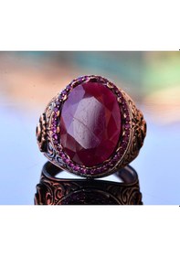 Resim Erkekler İçin Doğal Yakut Taşlı Yüzük, 925 Ayar Gümüş El Yapımı Vintage Tarzı, Şifa Kristali Takı Gümüş 