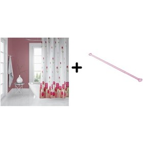 Resim Zethome Banyo Duş Perdesi 7017 180x200 Perde Borusu Askı Aparatı Pembe 160x260 Hediyeli Pembe 