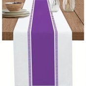 Resim Paskalya Kutlama Masa Koşucusu - İlkbahar Mor Çizgili Tasarım, İç/Dış Mekan Yemekleri & Partiler İçin Mükemmel, Polyester Dikdörtgen Dekor 