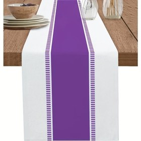 Resim Paskalya Kutlama Masa Koşucusu - İlkbahar Mor Çizgili Tasarım, İç/Dış Mekan Yemekleri & Partiler İçin Mükemmel, Polyester Dikdörtgen Dekor 