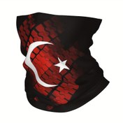 Resim Türk Bayrağı Neckerchief Yüz Maskesi - Siyah ve Kırmızı Polyester Boyun Gaiter ile Ay ve Yıldız Tasarımı, Boyun, Yüz ve Baş Koruması için Ayarlanabilir Uyum 