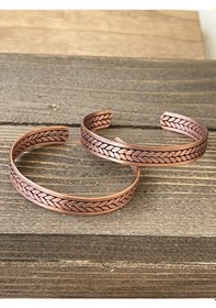 Resim 2 Adet El Yapımı Saf Bakır Bilekik , Ayarlanabilir Ölçü 2li Bakır Bileklik Siyah - Gri 