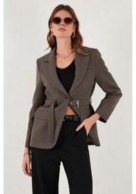 Resim Lela Regular Fit Kruvaze Yaka Kemerli Blazer Bayan Ceket 6839367 Kahve 
