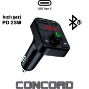 Resim Concord C-606 Plus Kablosuz Fm Transmitter – 23W Hızlı Şarj Usb-C - Bluetooth 5.1 - Eller Serbest Arama - Tf Kart Desteği 