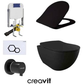 Resim Creavit GR5001- FE322 5 Parça Siyah Mat Asma Klozet Gömme Rezervuar Seti Kanalsız 
