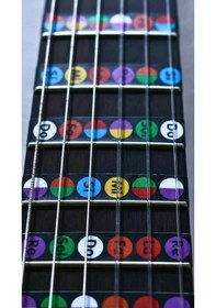 Resim Türkçe Yazılı Gitar Klavyesine Yapıştırılan Nota Etiketleri Nota 