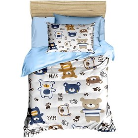 Resim Dijital Baskılı 3d Pamuklu Yenidoğan Bebek Nevresim Takımı Bear Toy Blue 