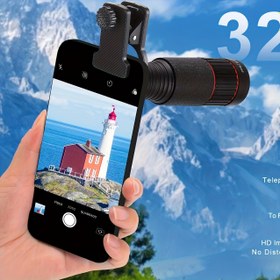 Resim 32x Uzaktan Telefon Lensi, Evrensel Mobil Telefon Uzaktan Ek Parçası, Dayanıklı Malzeme, iPhone, Xiaomi ve Daha Fazla Akıllı Telefonlarla Uyumlu, Açık Hava Kamp Fotoğrafçılığı Aksesuarı 