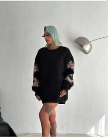 Resim Bisiklet Yaka Baskılı Sweatshirt - Siyah Siyah 