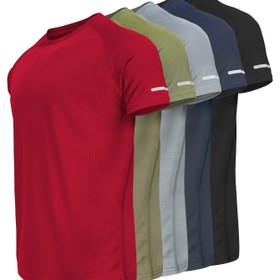 Resim 5'li Erkek Spor Üstleri Seti, Kısa Kollu Casual Yuvarlak Yaka Tişörtler, Outdoor Fitness Aktiviteleri İçin Uygundur. Polyester Örgü Kumaşından Yapılmıştır - Serin, Nefes Alabilir ve Hızlı Kuruyan, Günlük Antrenmanlar, Koşu, Bisiklet, Basketbol ve Ev Kullanımı İçin İdeal. 