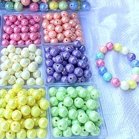 Resim 100 adet Makaron Esinli Akrilik Boncuklar - Katı & AB Renkler, DIY Takı Yapımı, Ayakkabı & Saat Aksesuarları için Yuvarlak Gevşek Boncuklar 