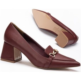 Resim Kadın Topuklu Ayakkabı Bordo Sivri Tokalı Kalın Topuklu -3583 Bordo 