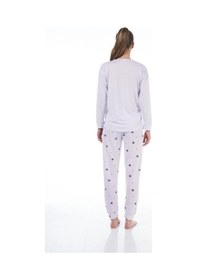 Resim Estiva Desenli Uzun Kol Viskon Bayan Pijama Takım Lila 