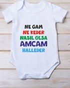 Resim SPACE DRESS Ne Gam Ne Keder Nasıl Olsa Amcam Halleder Baskılı Pamuk Bebek Zıbını 