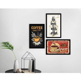Resim Bk Home Coffee Tasarımlı Dekoratif 3’Lü Ahşap Siyah Çerçeveli Tab (551047645) 