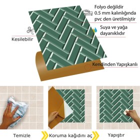 Resim Tink Kendinden Yapışkanlı Zümrüt Balıksırtı Desenli Pvc Karo 30 x 30 cm (4 Adet) 0,36 M2 