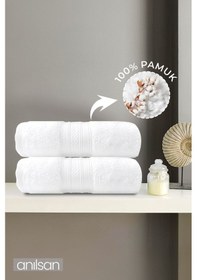 Resim 2'li Beyaz Bordürlü El Havlusu - 50x90 Cm, 250 Gr, %100 Pamuk, Spa Ve Otel Havlusu Beyaz 
