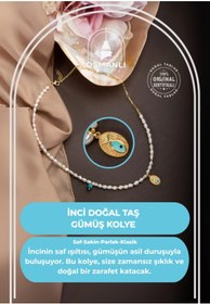 Resim OSMANLI DOĞAL TAŞ Inci Doğal Taş Gümüş Kolye 