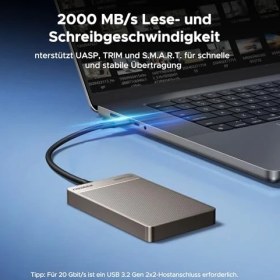 Resim Ugreen Extreme Taşınabilir SSD 1 Tb, 2.000 Mb/s Okuma, 2.000 Mb/s Yazma, USB 3.2 Gen.2x2, Mac, Pc, Akıllı Telefon, Kamera ve MU-PG1T0B/EU Için Harici Sabit Sürücü 