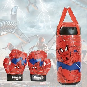 Resim 3 Parça Spider-Man Temalı - Oyuncak Boks Eldivenleri, Rahatlatıcı ve Havalı Oyuncaklar - Kum Torbası Boks Seti & Açık Hava Spor Çantası - 1 Kum Torbası ve 2 Çift Kırmızı Boks Eldiveni Dahil 