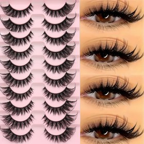 Resim Kalın ve kabarık takma kirpikler - Uzun süreli doğal görünüm için yumuşak, hacimli ve dramatik kıvrımlı etki. Yoğun, dolgun 3D tasarım, yeniden kullanılabilir ve kolay uygulama 