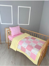 Resim %100 Pamuk Kırk Yama Çift Katlı Yorgan Seti Pembe Kuş 