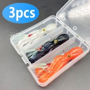 Resim 3'lü Karışık Renklerde Gerçekçi Ahtapot Balık Yemleri - Tatlısu & Tuzlu Su için Kurşun Kancalı PVC Yumuşak Yem, Taşınabilir Şeffaf Saklama Kutusu ile Trolling Hazır - Seyahat, Sevgililer Günü, Babalar Günü & Yeni Yıl Hediyeleri için İdeal 