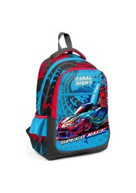 Resim Coral High Gri Mavi Yarış Arabası Desenli Erkek Çocuk İlkokul Çantası ve Günlük Sırt Çantası 