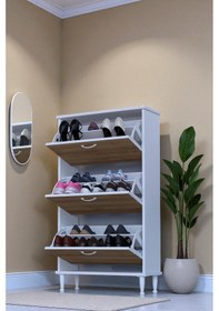 Resim Eliusta Duru 72 Cm Genişlikte Meşe Renk Ayaklı Ayakkabılık Antre/kapı Önü 72x127x26 Cm Ayakkabılık Meşe 