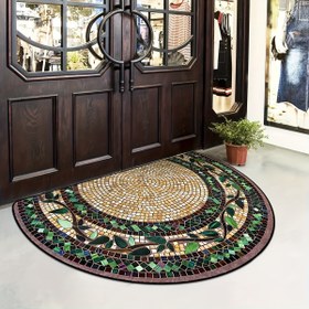 Resim 1 adet Vintage Botanik Sarmaşık Desenli Yarım Daire Hoş Geldiniz Paspası, Kristal Kadife Kumaş, Kauçuk Taban, Dikdörtgen Kaymaz Yıkanabilir Giriş Halısı Ev, Bahçe, Veranda, Çamaşırhane, Banyo Dekoru İçin - Sadece Elde Yıkama, Dayanıklı Çok Amaçlı Halı, İdeal Ev Dekor Seçeneği 
